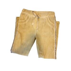 Gigi Moda Pull Up Pants Straight Leg Studded Drawstring Retro Yellow-Italy